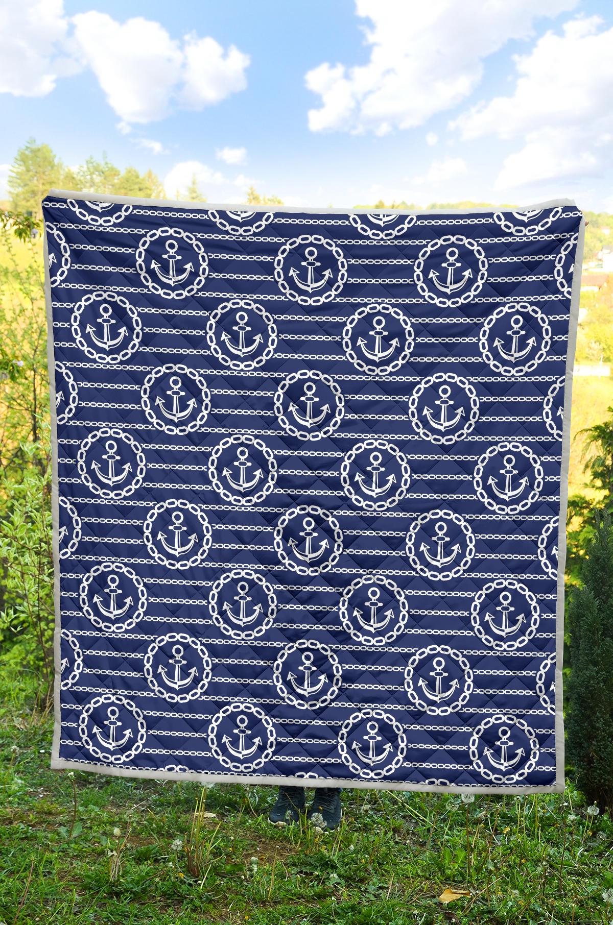 Anchor Stripe Pattern Premium Quilt-JTAMIGO.COM