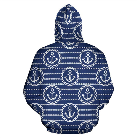Anchor Stripe Pattern Pullover Hoodie