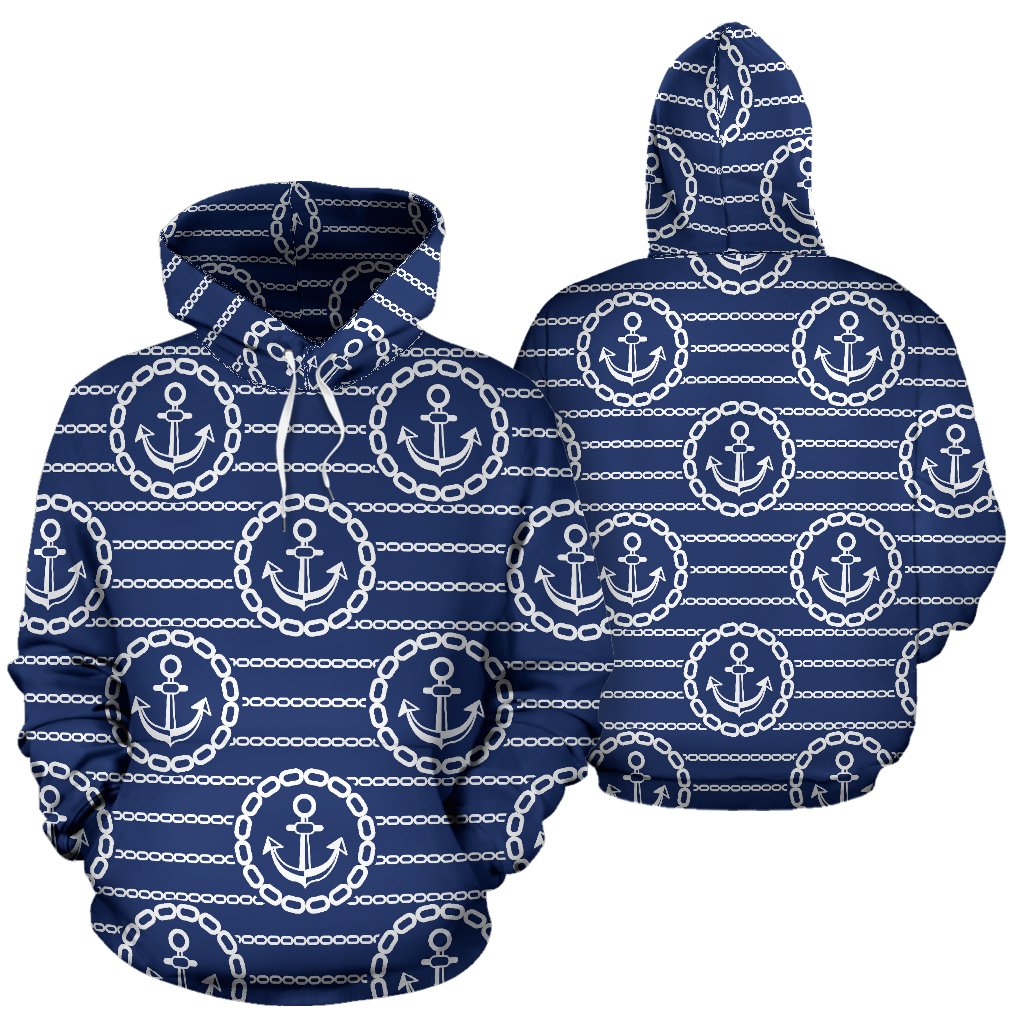 Anchor Stripe Pattern Pullover Hoodie
