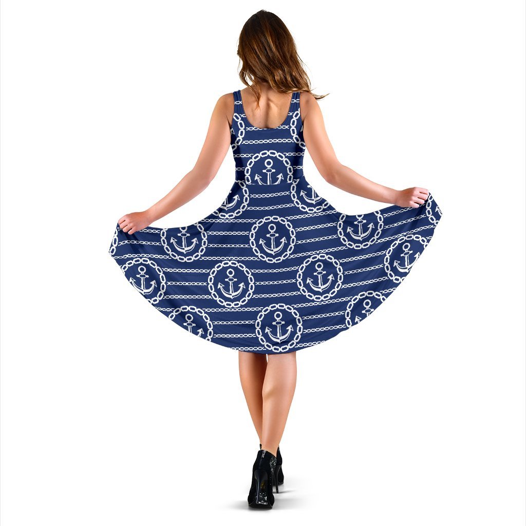 Anchor Stripe Pattern Sleeveless Dress