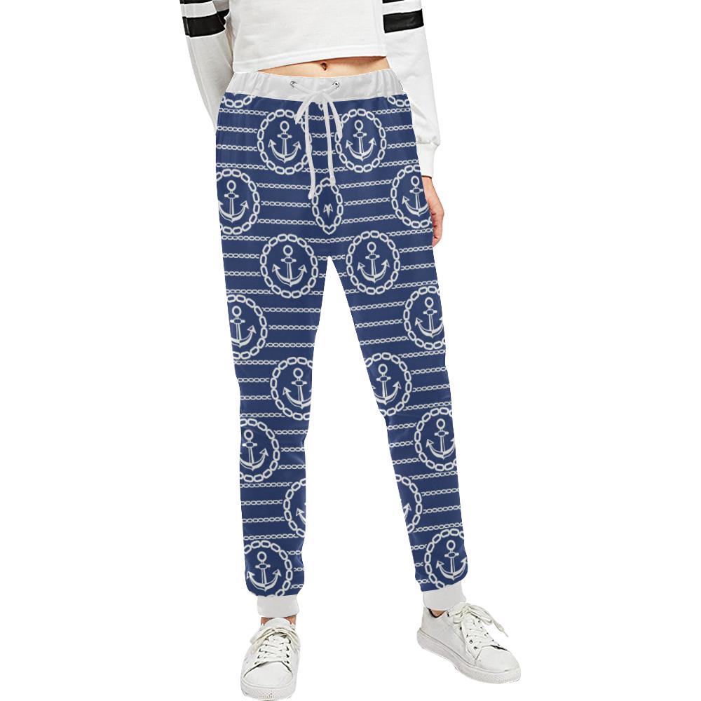 Anchor Stripe Pattern Unisex Casual Sweatpants (Model L11)-JTAMIGO.COM