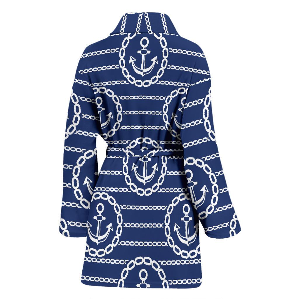 Anchor Stripe Pattern Women Bath Robe-JTAMIGO.COM