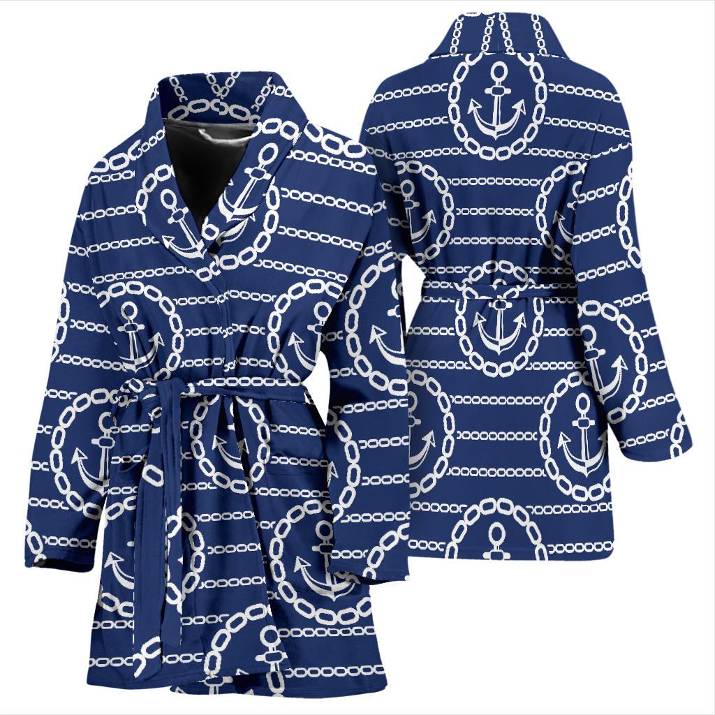 Anchor Stripe Pattern Women Bath Robe-JTAMIGO.COM