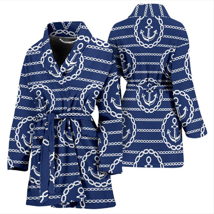 Anchor Stripe Pattern Women Bath Robe-JTAMIGO.COM