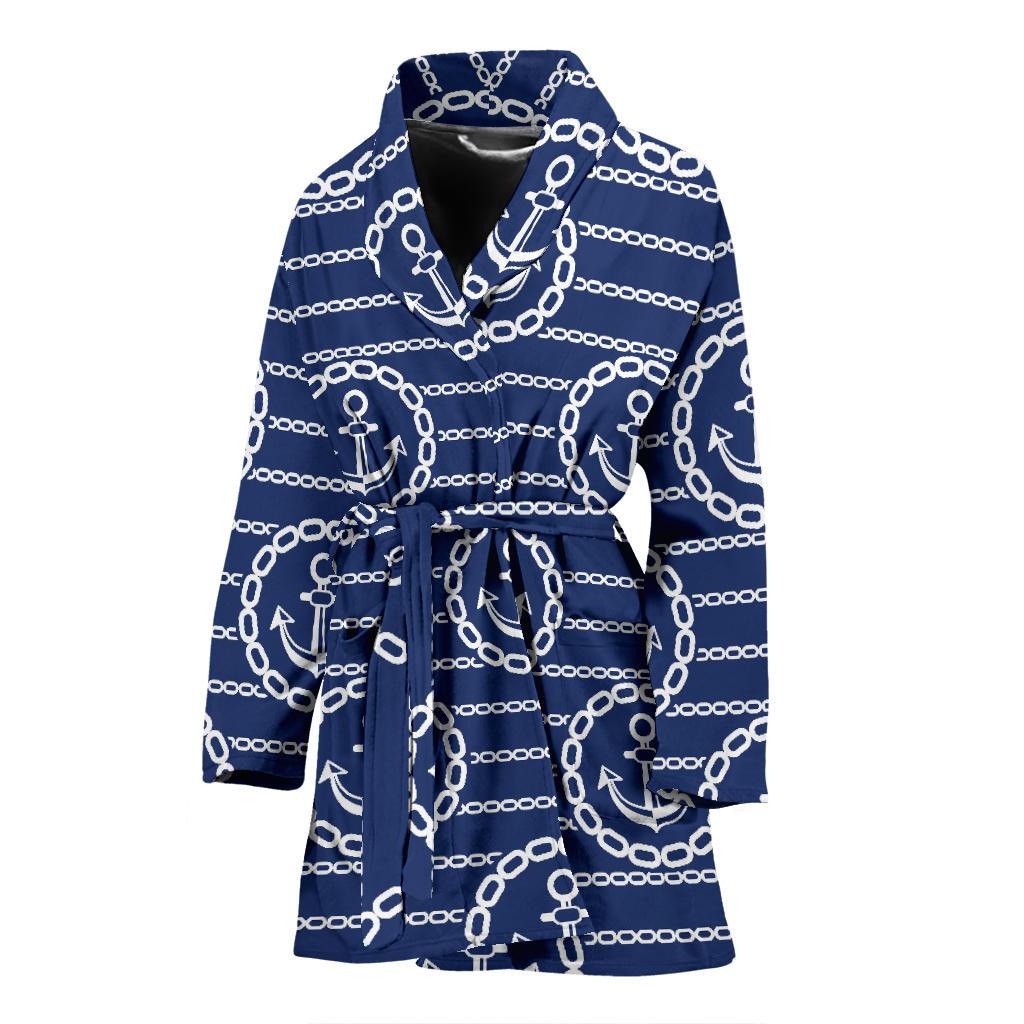 Anchor Stripe Pattern Women Bath Robe-JTAMIGO.COM
