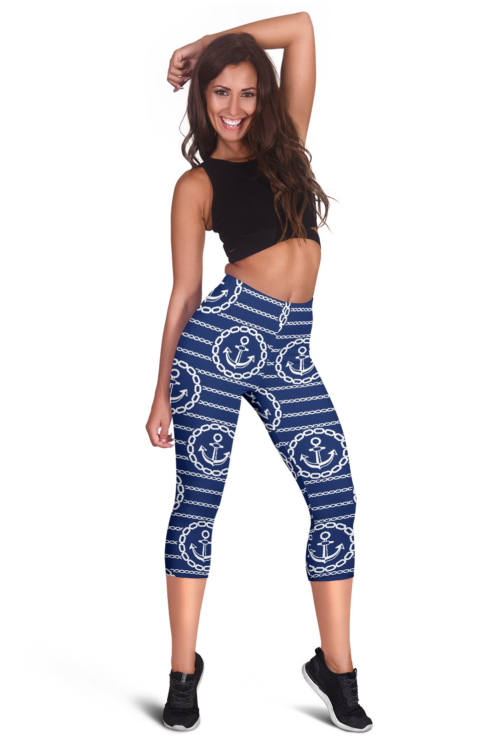 Anchor Stripe Pattern Women Capris