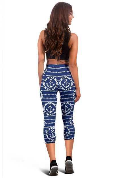 Anchor Stripe Pattern Women Capris
