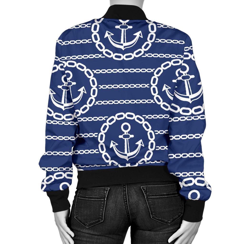 Anchor Stripe Pattern Women Casual Bomber Jacket