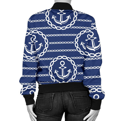 Anchor Stripe Pattern Women Casual Bomber Jacket