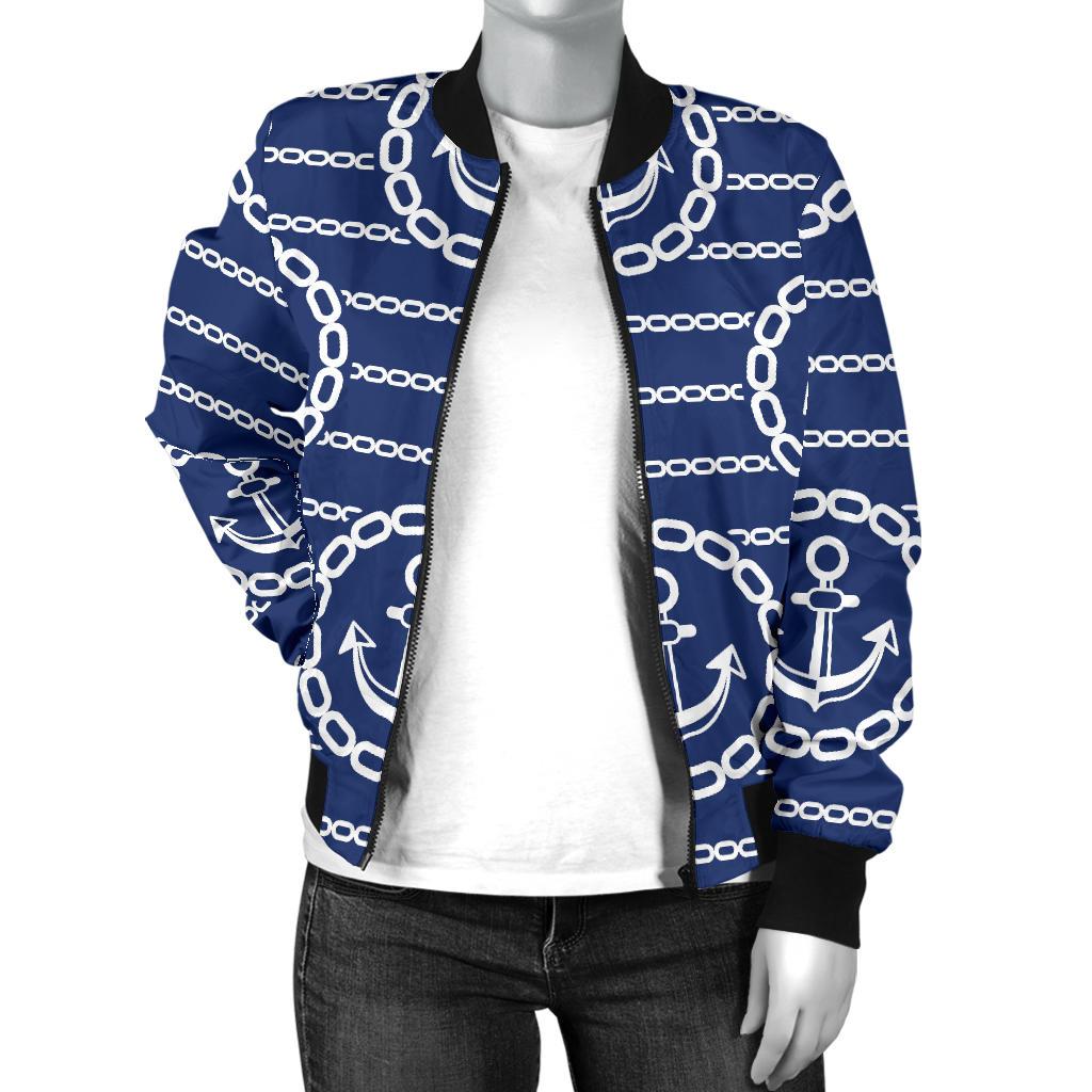 Anchor Stripe Pattern Women Casual Bomber Jacket