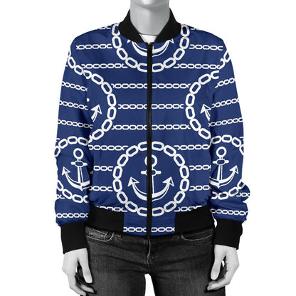 Anchor Stripe Pattern Women Casual Bomber Jacket