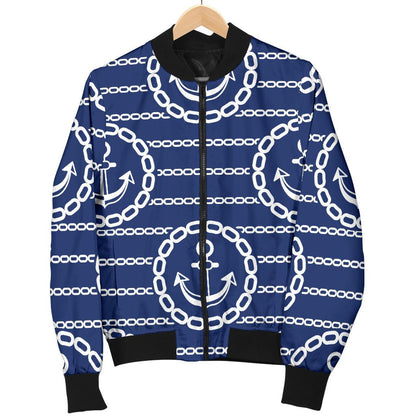 Anchor Stripe Pattern Women Casual Bomber Jacket