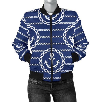 Anchor Stripe Pattern Women Casual Bomber Jacket