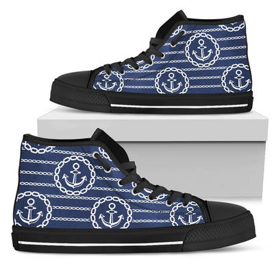 Anchor Stripe Pattern Women High Top Shoes