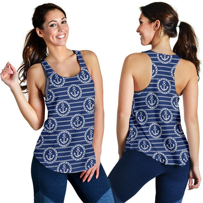 Anchor Stripe Pattern Women Racerback Tank Top
