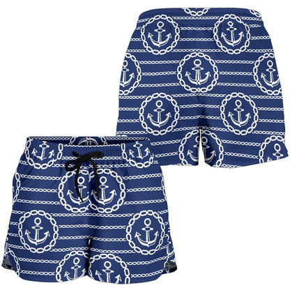 Anchor Stripe Pattern Women Shorts-JTAMIGO.COM