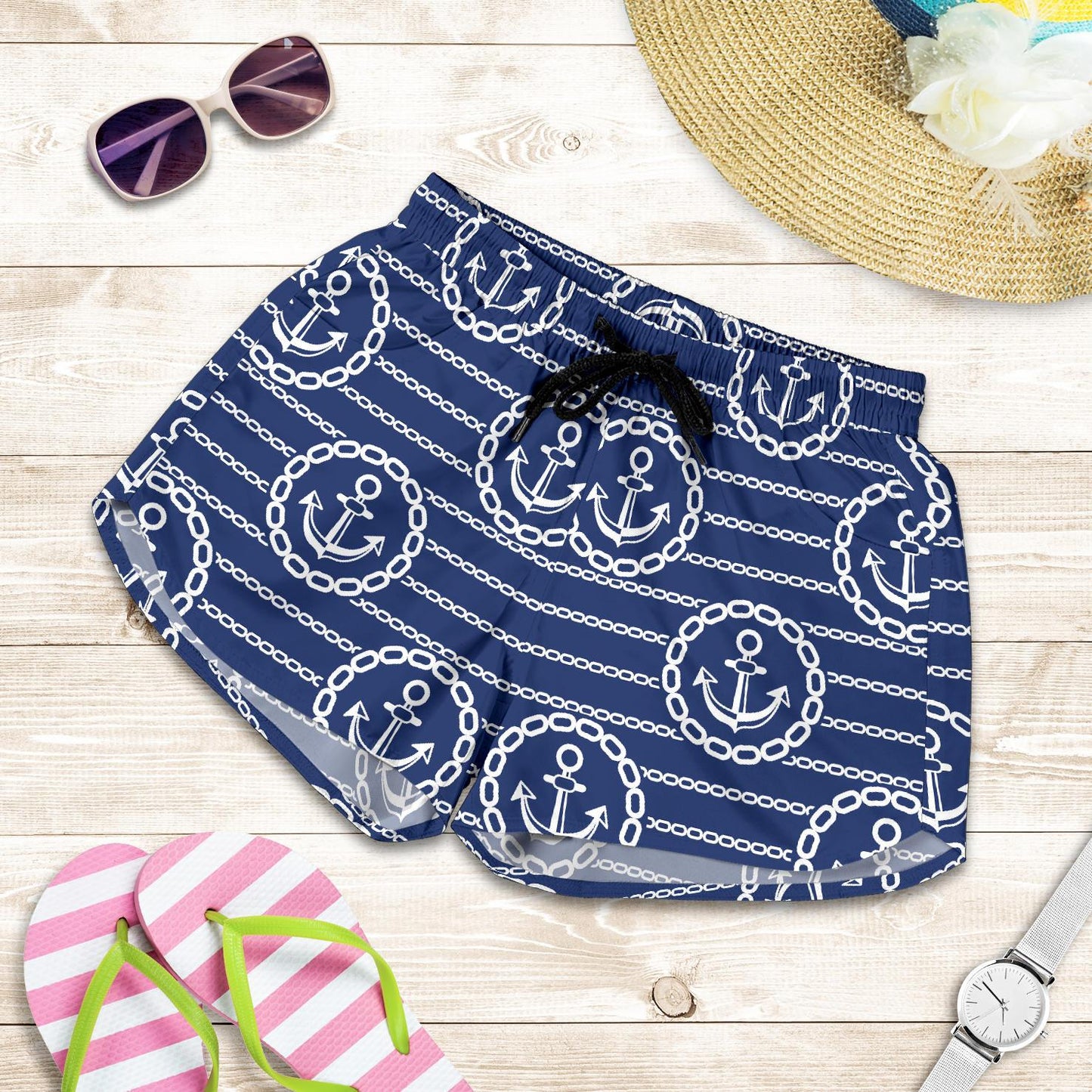 Anchor Stripe Pattern Women Shorts-JTAMIGO.COM