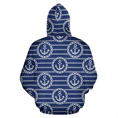 Anchor Stripe Pattern Zip Up Hoodie