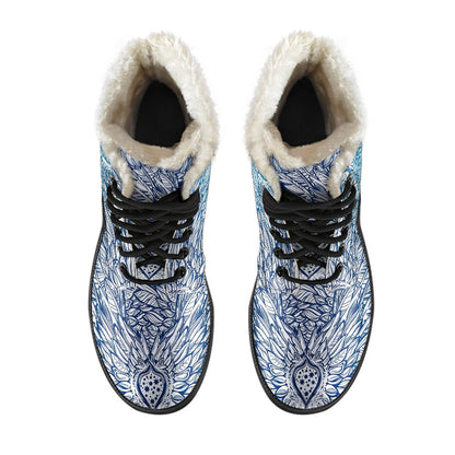 Angel Wings Boho Design Themed Print Faux Fur Leather Boots-JTAMIGO.COM
