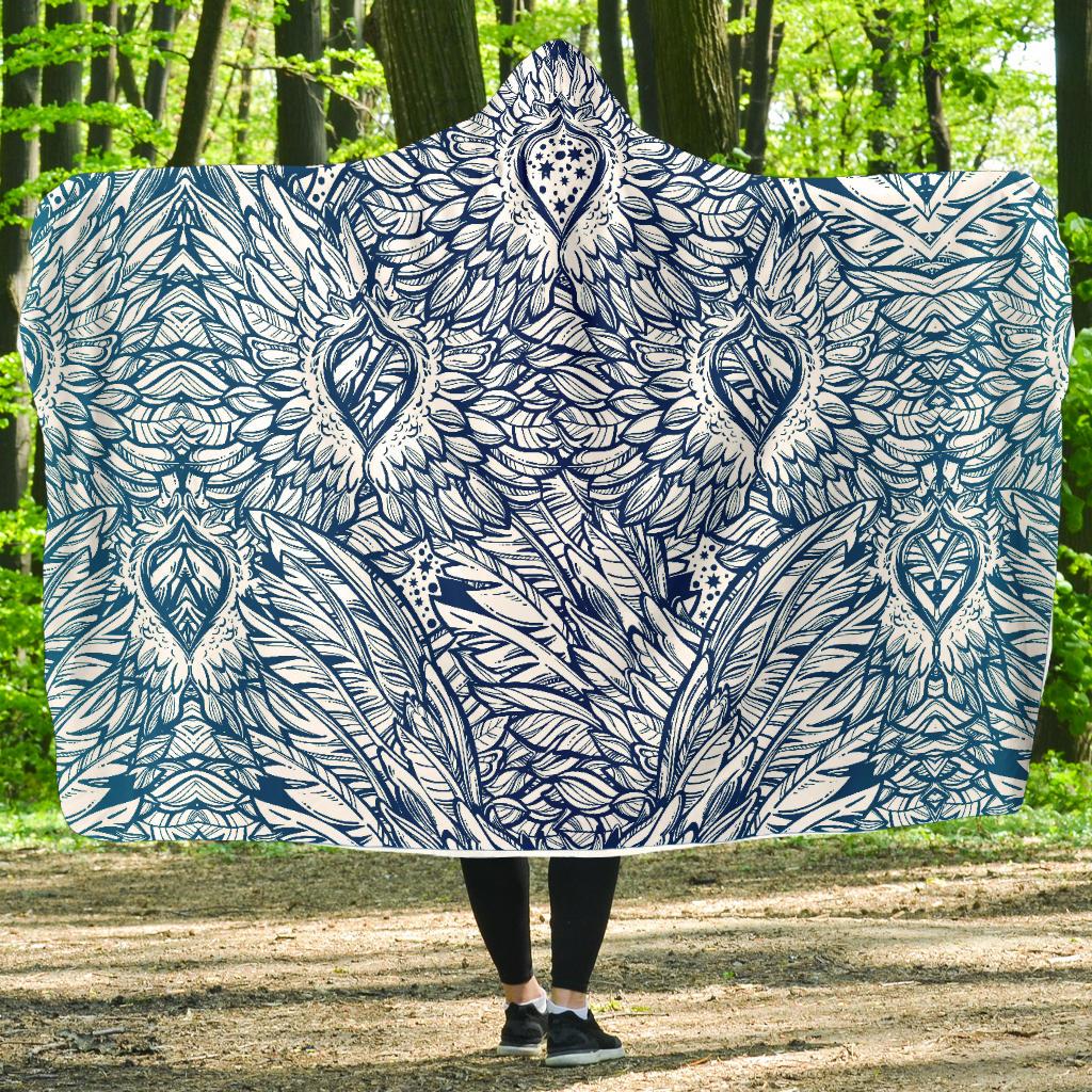 Angel Wings Boho Design Themed Print Hooded Blanket-JTAMIGO.COM