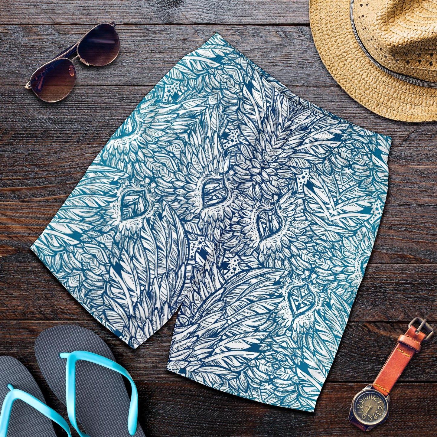 Angel Wings Boho Design Themed Print Mens Shorts-JTAMIGO.COM