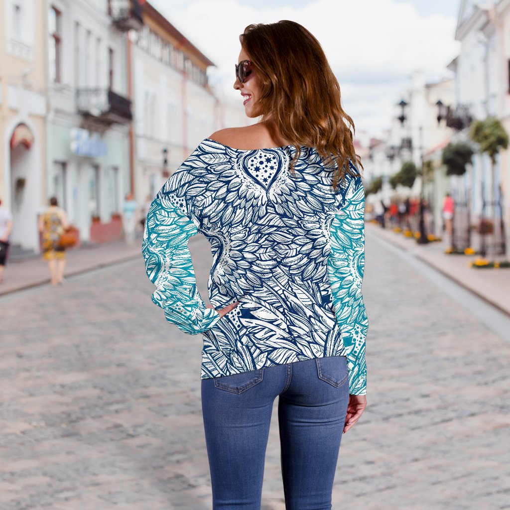 Angel Wings Boho Design Themed Print Off Shoulder Sweatshirt