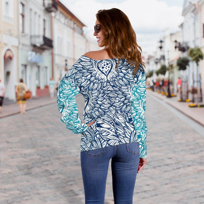 Angel Wings Boho Design Themed Print Off Shoulder Sweatshirt