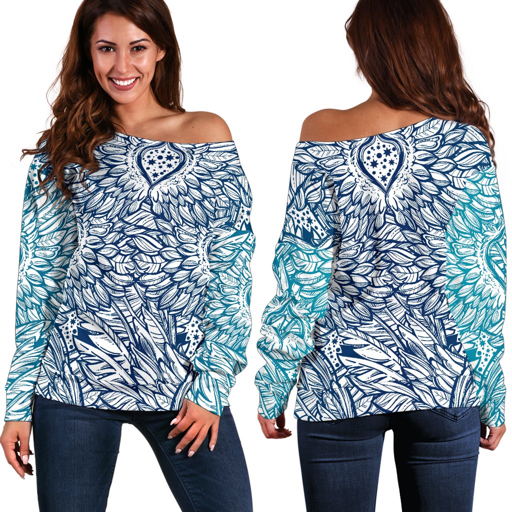 Angel Wings Boho Design Themed Print Off Shoulder Sweatshirt