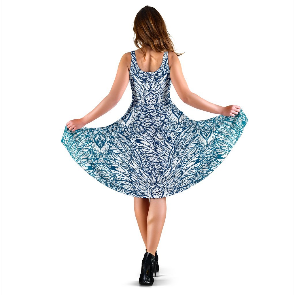 Angel Wings Boho Design Themed Print Sleeveless Dress
