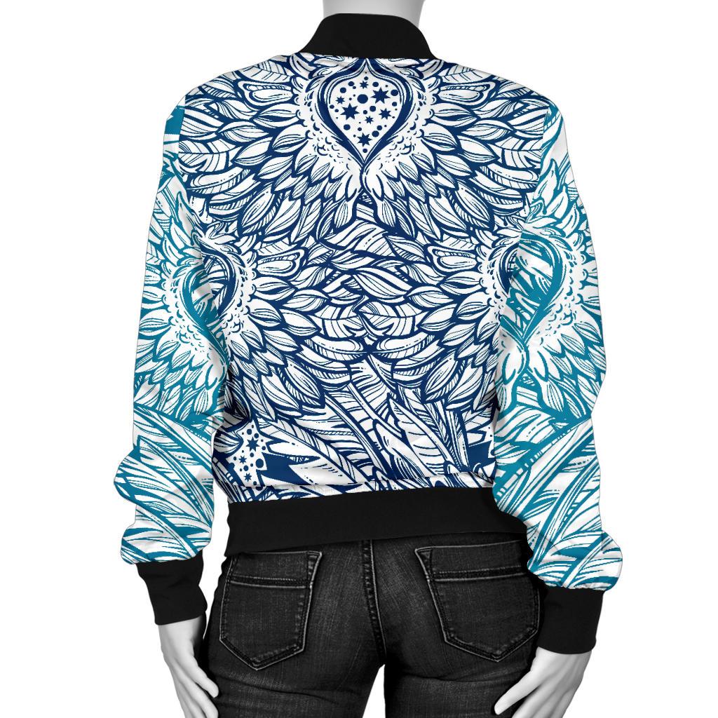 Angel Wings Boho Design Themed Print Women Casual Bomber Jacket