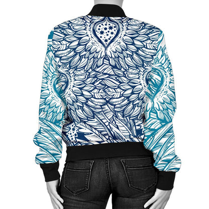 Angel Wings Boho Design Themed Print Women Casual Bomber Jacket