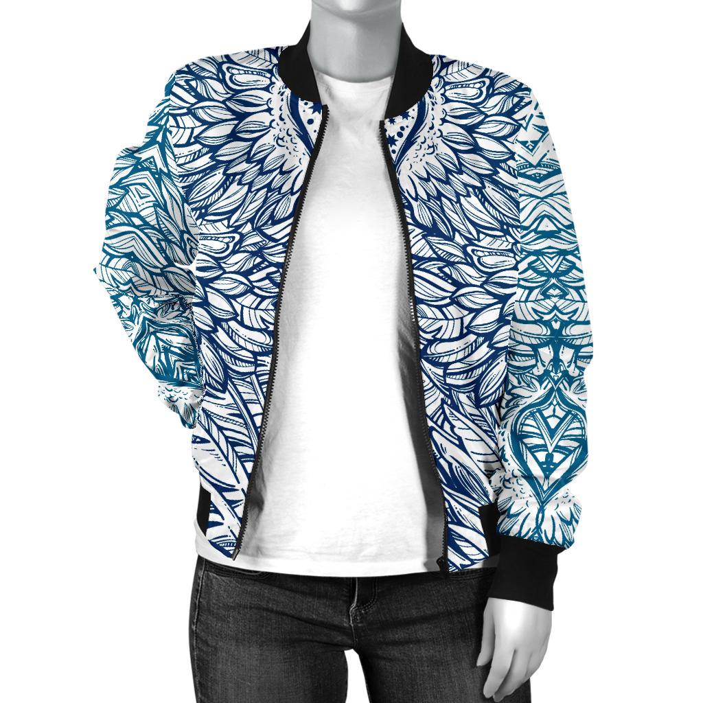 Angel Wings Boho Design Themed Print Women Casual Bomber Jacket