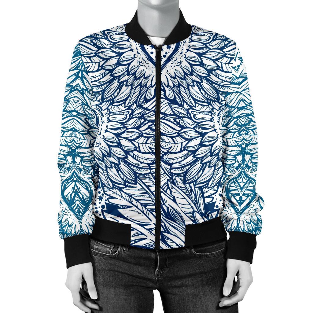 Angel Wings Boho Design Themed Print Women Casual Bomber Jacket