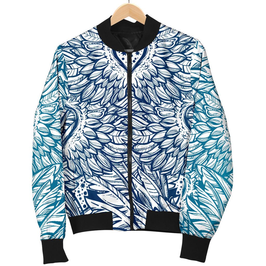 Angel Wings Boho Design Themed Print Women Casual Bomber Jacket