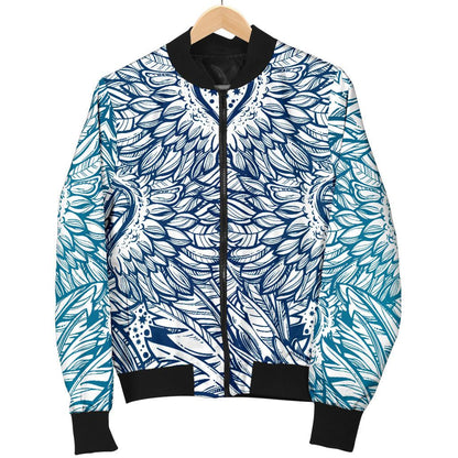 Angel Wings Boho Design Themed Print Women Casual Bomber Jacket