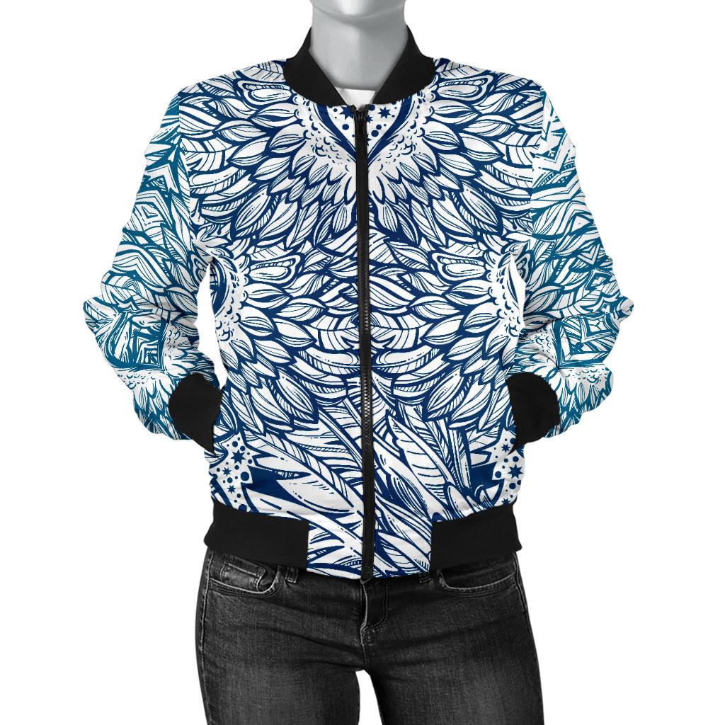 Angel Wings Boho Design Themed Print Women Casual Bomber Jacket