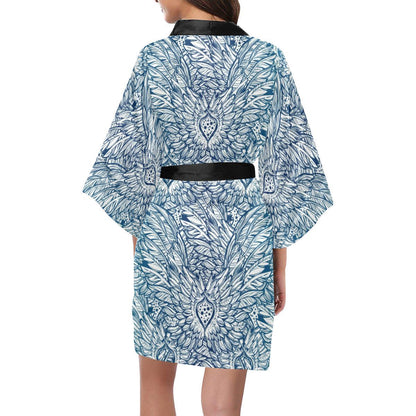 Angel Wings Boho Design Themed Print Women Short Kimono Robe