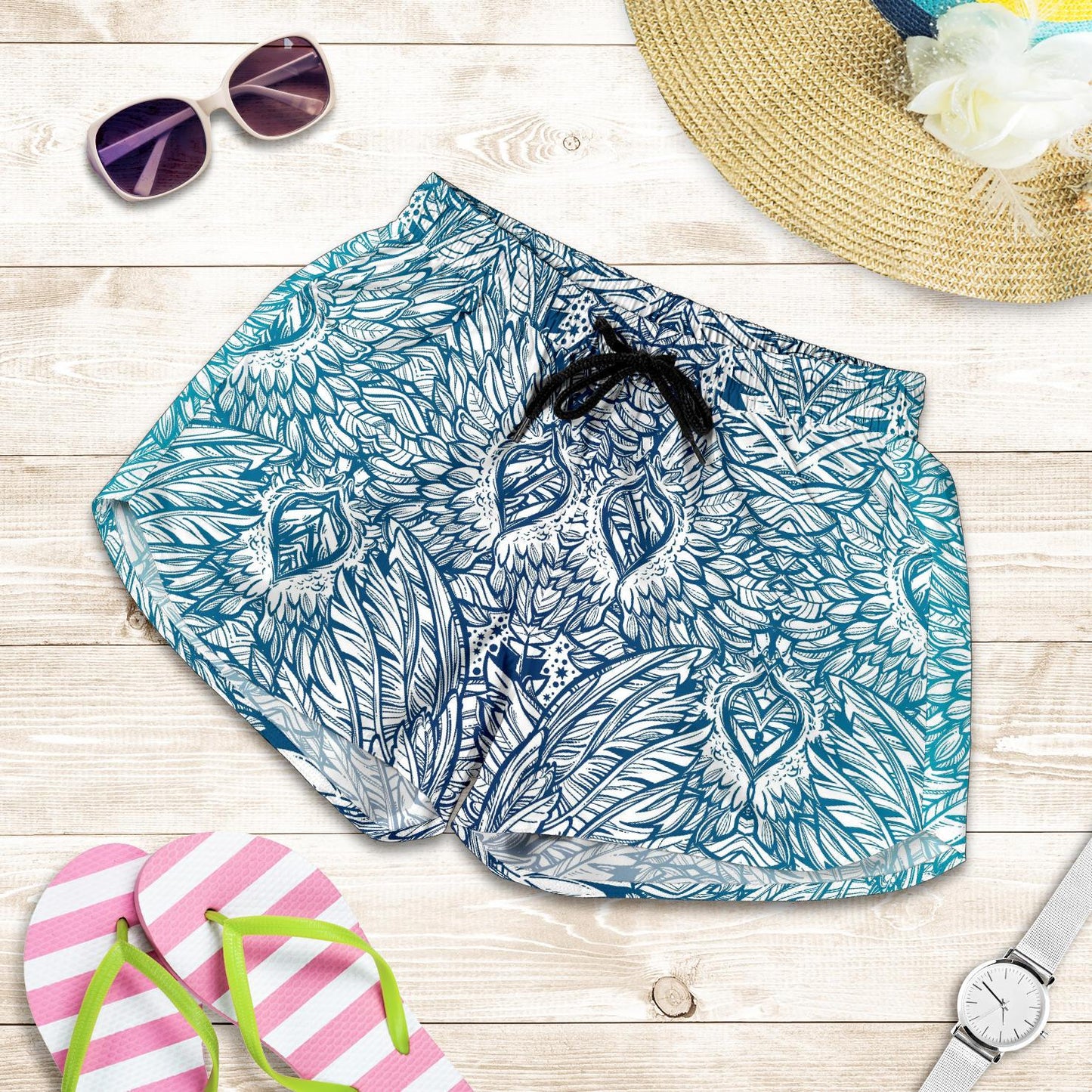 Angel Wings Boho Design Themed Print Women Shorts-JTAMIGO.COM