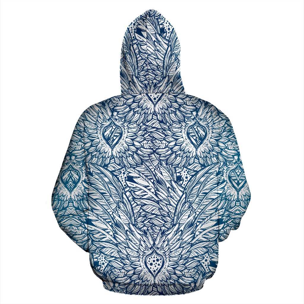 Angel Wings Boho Design Themed Print Zip Up Hoodie