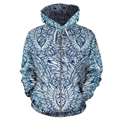 Angel Wings Boho Design Themed Print Zip Up Hoodie