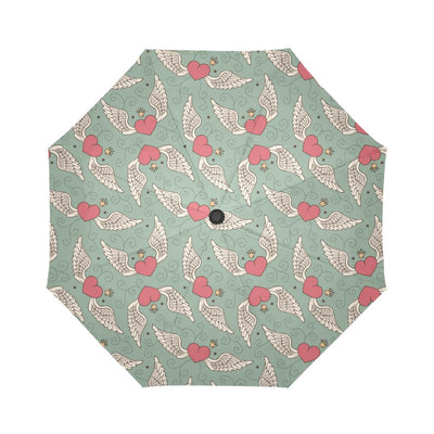 Angel Wings Heart Design Themed Print Automatic Foldable Umbrella