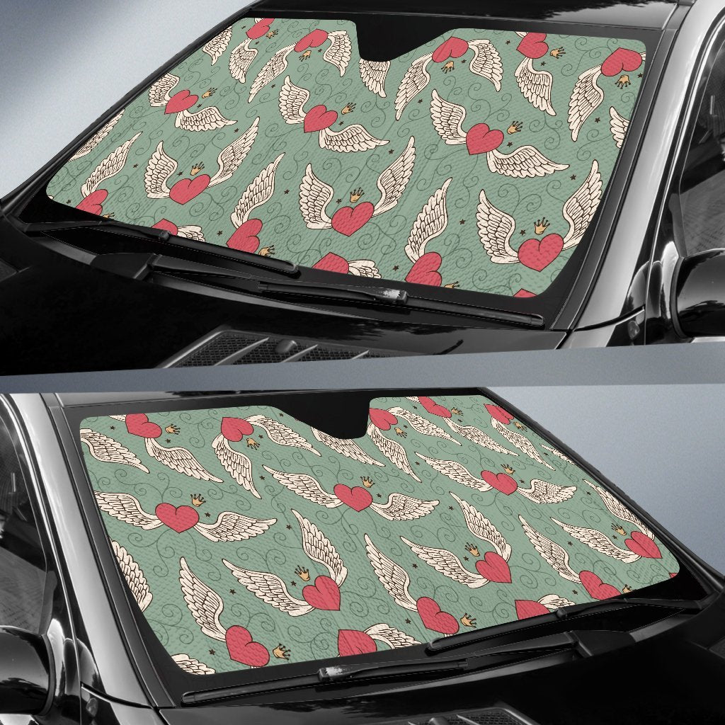 Angel Wings Heart Design Themed Print Car Sun Shade For Windshield