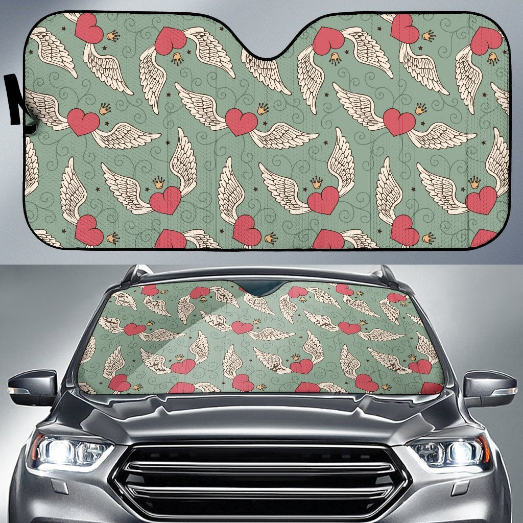Angel Wings Heart Design Themed Print Car Sun Shade For Windshield