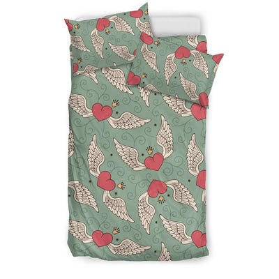 Angel Wings Heart Design Themed Print Duvet Cover Bedding Set