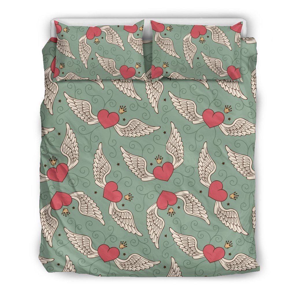 Angel Wings Heart Design Themed Print Duvet Cover Bedding Set