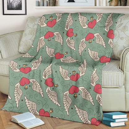 Angel Wings Heart Design Themed Print Fleece Blanket