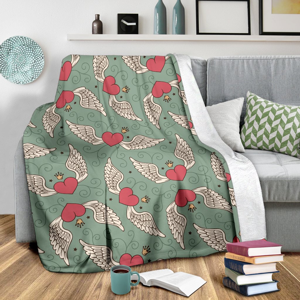 Angel Wings Heart Design Themed Print Fleece Blanket