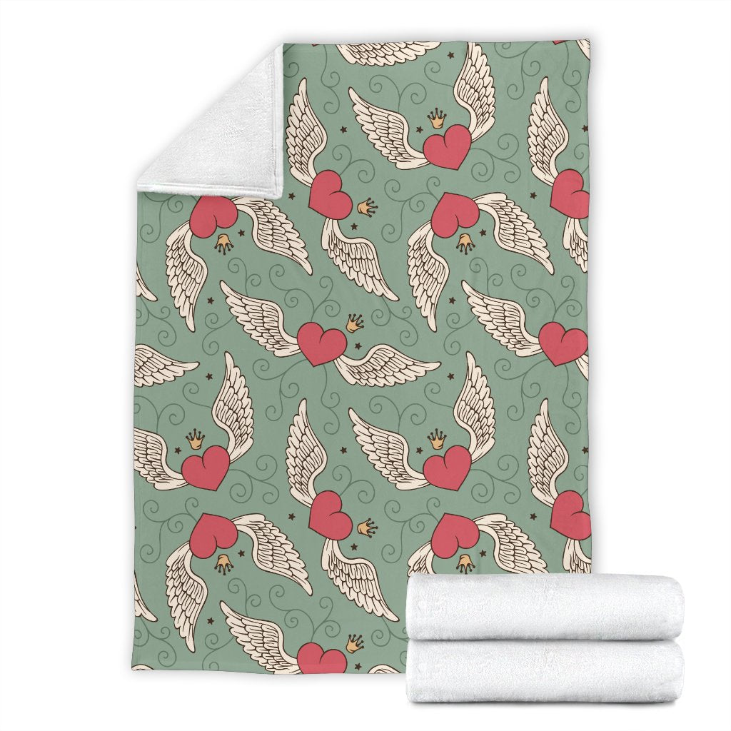 Angel Wings Heart Design Themed Print Fleece Blanket
