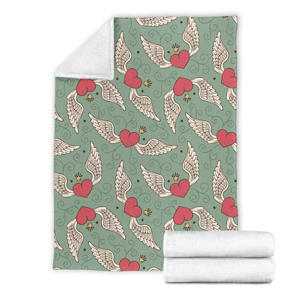 Angel Wings Heart Design Themed Print Fleece Blanket