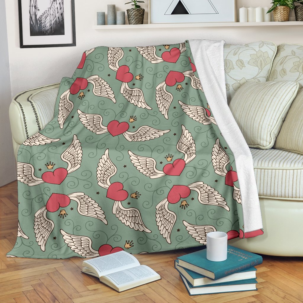 Angel Wings Heart Design Themed Print Fleece Blanket